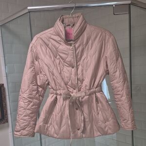 Kate Spade Beige Quilted Coat Snap Front Tie Waist Sz. Med. Perfect For Spring!!